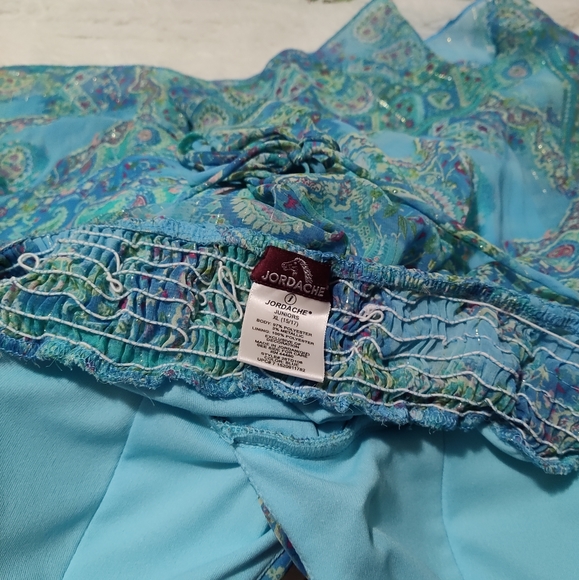 Vintage Jordache Juniors' Blue Paisley Metallic Tie Neck Bra Tank- Size XL 15/17 - Picture 8 of 12